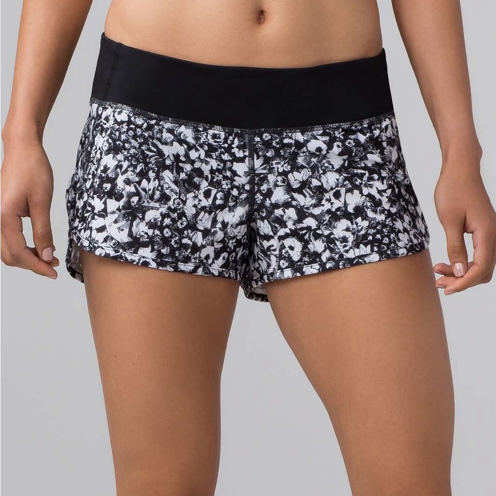 Lululemon Athletica Black & White Floral Athletic Speed Shorts